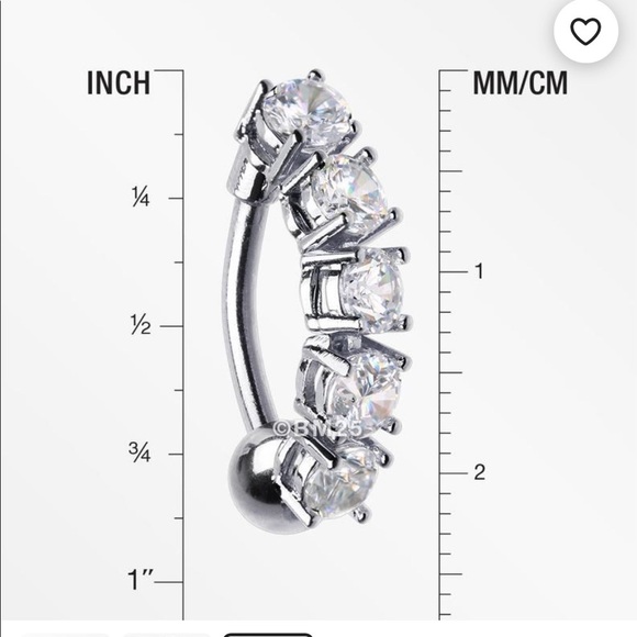 FIVE CUBIC ZIRCONIA Drop Stainless Steel Rose Gold Plated Belly Ring - Picture 6 of 6